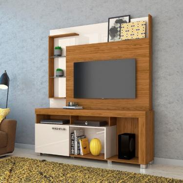 Imagem de Estante Home para TV ate 50 Polegadas com Prateleira de Vidro 1 Porta com Pes Icaro Mad...