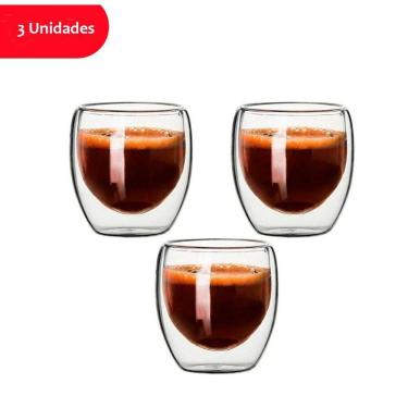 Imagem de Jogo de Copos Parede Dupla 80ml para Café Chá e Drinks em Borossilicato Transparente Jo...