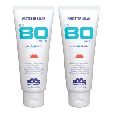 Imagem de Kit 2 Protetor Solar Profissional Bisnaga 120g Corpo E Rosto FPS 80 EPI Mavaro