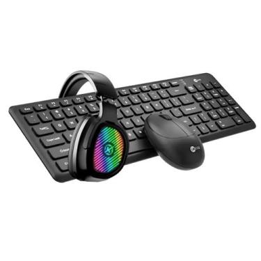 Imagem de Kit Wireless Teclado Mouse 1200DPI Headset RGB sem Fio Preto - OEM
