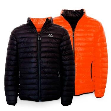 Imagem de Jaqueta Masculina Puffer Dupla Face Pluma Ganso Preto/Laranja Escuro -