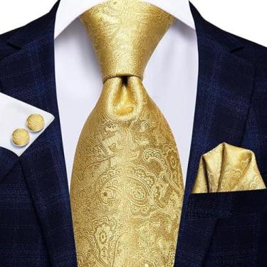 Imagem de Gravata Seda Italiana Dourada Cachemir Luxo Festa Casamento - Hi - Tie