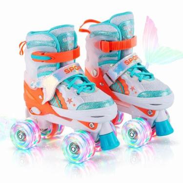 Imagem de Patins Quad Sereia 4 Rodas Infantil Tamanho Ajustável Com Luz de Led +