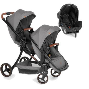 Imagem de Carrinho de Bebê Gêmeos com Bebê Conforto Galzerano Nix Duo Grafite