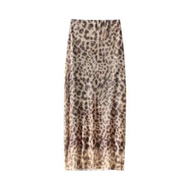 Imagem de Saia Feminina Vintage De Cintura Alta Com Estampa De Leopardo Em Tule,