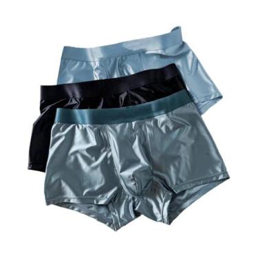 Imagem de Cuecas Boxer De Luxo Masculinas Em Seda Gelo E Cetim, Kit Com 3 Peças,