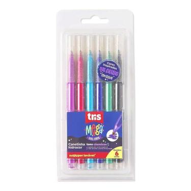 Imagem de Canetinha Hidrográfica Tris Mega Cosmos 607108 com Glitter 6 Cores