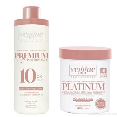 Imagem de Kit Água Oxigenada 3% 10 Volumes 900ml e Pó Descolorante Platinum Ultra Rápido Veggue Profissional 500g