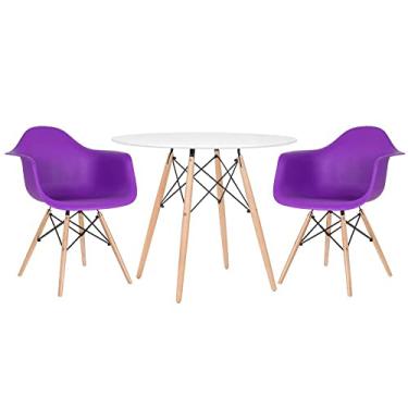 Imagem de Loft7, Kit Mesa Eames 90 cm branco + 2 cadeiras Eames DAW Roxo