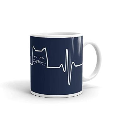 Imagem de Camiseta de gato com batimento cardíaco Love Cats feminina amante de gatos 2 caneca branca brilhante