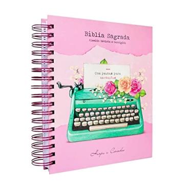 Imagem de Bíblia Sagrada com Espaço para Anotações Harpa Avivada e Corinhos Rosa Flores