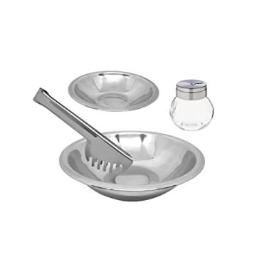 Imagem de Conjunto para Salada Aço Inox Prime 4 Peças Bowl, Saleiro e Pegador - Mundial Import