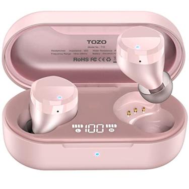 Imagem de TOZO T12 Earbuds sem fio de som de fidelidade premium Estojo de carregamento sem fio Tela digital de inteligência LED Fones de ouvido à prova d'água IPX8 Fone de ouvido com microfone integrado para esportes Rose-Gold