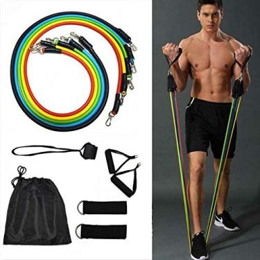 Imagem de Conjunto de faixas resistentes, tubo de resistência, faixas de treino empilháveis, com 5 faixas de exercícios, 2 alças de espuma, âncora de porta, 2 tiras de tornozelo e estojo de