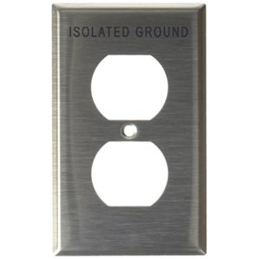 Imagem de Leviton 84003-IG Placa de tomada de dispositivo duplex de 1 entrada, suporte de dispositivo, terra isolada gravada, aço inoxidável
