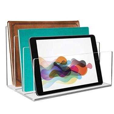 Imagem de Tasybox Suporte de arquivo de acrílico, organizador de arquivos transparente, organizador de arquivos de mesa, 3 seções, suporte de mesa de escritório 23 x 16,5 cm x 16,5 cm