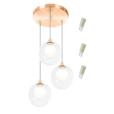 Imagem de Pendente Triplo Harmony Bolinha New Cobre + Lampada G9 3000k