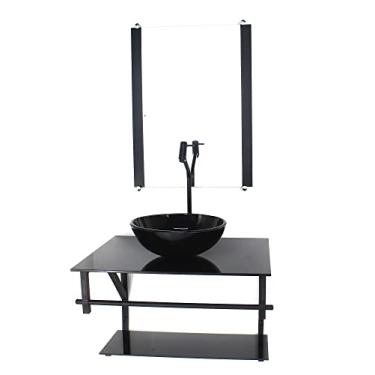 Imagem de GABINETE DE VIDRO PARA BANHEIRO 60CM AP CUBA REDONDA PRETO FULL COM TORNEIRA PRETA