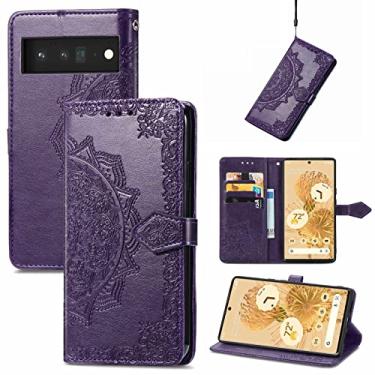 Imagem de YUNCHAO Caixa de telefone Para o Google Pixel 6 Mandala Arneco de relevo Horizontal Flip Leather Case com titular e slots de cartão e carteira e cordão capa para celular