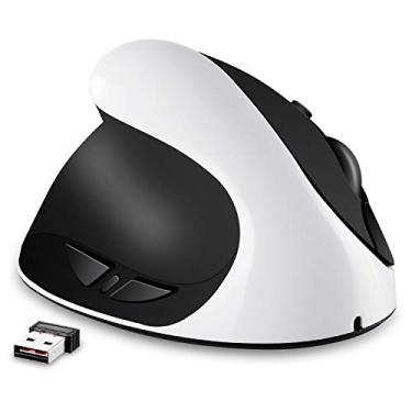 Imagem de AURTEC Mouse canhoto, mouse vertical ergonômico sem fio recarregável de 2,4 G com receptor USB, 6 botões e 3 DPI ajustáveis 800/1200/1600 para mão esquerda, branco