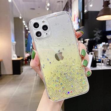 Imagem de Capa Glitter para iPhone 13 12 11 Pro Max X XS XR 6 7 8 Plus SE 2020 Capa de Celular Feminina Menina Plástico Duro Pára-choques, Amarelo, Para iPhone SE 2020