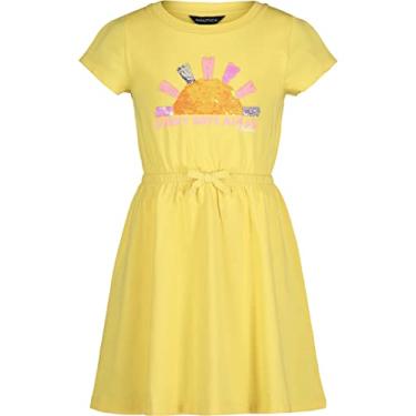 Imagem de Nautica Vestido de jérsei de manga curta para meninas com cintura elástica ajustada, designs divertidos e cores, Aspen - ouro, 2 Anos