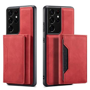 Imagem de Capa de couro retrô para Samsung S22 Ultra S20 Plus S21 FE Note 20 carteira Capa magnética para Galaxy A52 A72, vermelho, para Samsung A32 (4G)