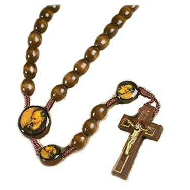 Imagem de (Versao Original) - Saint St Padre Pio Pietrelcina 10MM Madeira Bead 19" Rosario de Cabo com Cartao de Oracao