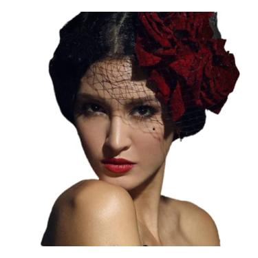 Imagem de Mini cartola vermelha flor rosa chapeus veu gotico lolita extravagante