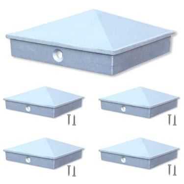 Imagem de Tampão de poste de cerca 4 x 4 (8,8 cm), pacote com 4 unidades de alumínio inacabado decorativo – caixa de correio, poste de lâmpada, deck de madeira, doca, tampas de empilhamento para postes de madeira da WeatherPRO Post Caps