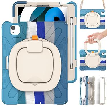 Imagem de MEEgoodo Capa para iPad Air 5ª geração 11 polegadas 2022 2020/iPad Pro M2 11 polegadas 4ª/3ª/2ª/1ª geração 2022 2021 2020 2018 com porta-lápis, suporte e alça para crianças, azul colorido