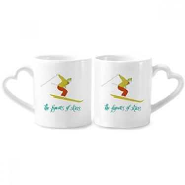 Imagem de Prancha de esqui esqui ilustração de esporte de inverno conjunto de canecas de porcelana de casal conjunto de caneca de cerâmica para amantes de coração