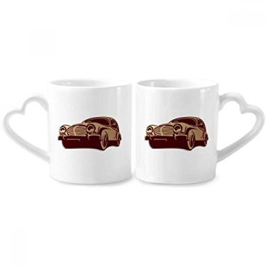 Imagem de Conjunto de canecas de porcelana para casais, estampa de contorno de carros clássicos, vermelho profundo, coração