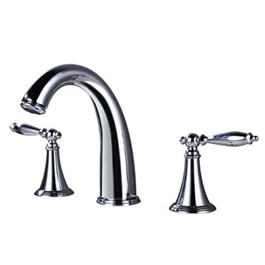 Imagem de LIDON Torneiras de banheiro Torneira de pia de banheiro de latão 3 furos torneira de latão antigo banheiro 3 furos quente e frio duas alças torneira de banheiro três furos para banheiro, preto (cor: cromado)