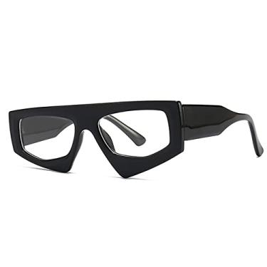 Imagem de Óculos de sol vintage irregulares de uma peça com estampa de leopardo para mulheres Óculos de sol planos de armação oblíqua para homens Óculos hip hop, preto transparente, tamanho único