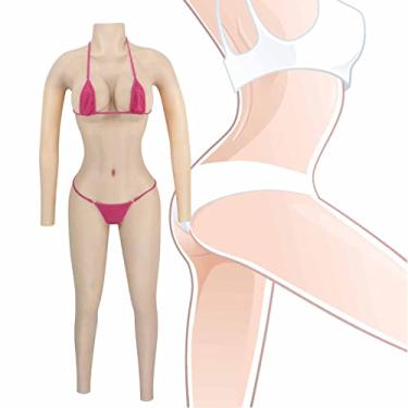 Imagem de CRODRES Body de corpo de silicone para crossdressing formas de seios falso vagina levanta bumbum melhora a roupa íntima comprimento do tornozelo para transgênero, marrom, atualização do copo F