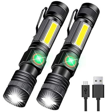 Imagem de Hoxida Lanterna recarregável por USB, lanterna de LED magnética, lanterna tática de LED super brilhante com luz lateral, impermeável, zoomable, melhor lanterna de LED pequena para acampamento