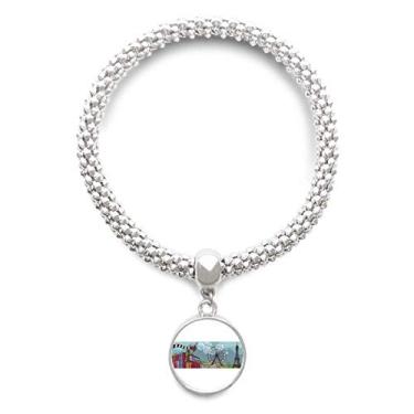 Imagem de DIYthinker Kursaal Park França Torre Eiffel Pulseira de prata pingente redondo corrente de joias