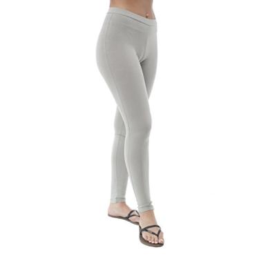 Imagem de Calça legging feminina básica de algodão sólida Khanomak, Cinza, Medium