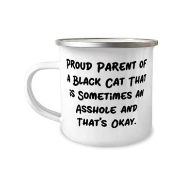 Imagem de Proud Parent of a Black Cat That is Sometimes an Asshole and That's. Caneca de acampamento de 355 ml, presente de gato preto de amigos, exclusiva para amantes de gatos