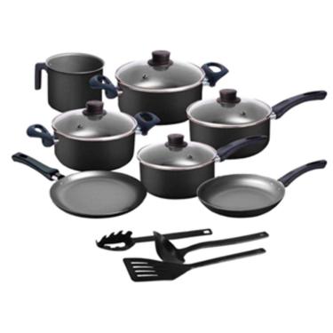 Imagem de Conjunto de Panelas 10 Peças - Preto - Antiaderente - Teflon - Tampa de Vidro