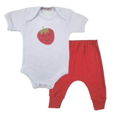 Imagem de Conjunto Body Manga Curta Bordado Moranguinho e Calça Suedine Mijão Culote - Roupa Bebê Menina-Feminino