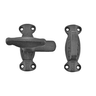 Imagem de Renovators Supply Manufacturing Trava de porta de ferro forjado preto de 5 cm estilo antigo para armários, janelas ou armários, resistente à ferrugem com ferragens de montagem