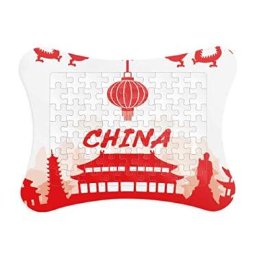 Imagem de Moldura de quebra-cabeça de ponto de referência da China com contorno vermelho, ornamento de jogo de quebra-cabeça
