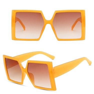 Imagem de Vintage sqaure óculos de sol feminino masculino óculos de grandes dimensões ao ar livre tons para senhora retro preto colorido óculos, chá laranja, um tamanho