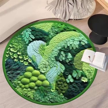 Imagem de Lifup Tapete de área de musgo verde, tapete redondo macio felpudo, antiderrapante, lavável, macio, 3D, área de musgo, tapete boho para sala de estar, quarto, decoração de casa, verde, 6 x 9 cm