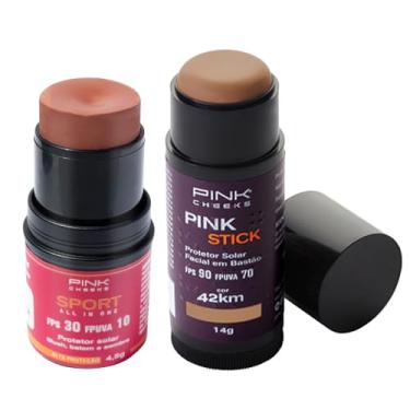 Imagem de Kit Protetor Solar com cor Pink Stick 42 Km + Blush em Bastão (Terracota) - Resistente Água Esporte Beleza Solar Maquiagem Sombra Radicais Livres Textura Pele, Pink Cheeks