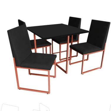 Imagem de Kit Mesa De Jantar Thales Com 4 Cadeiras Sttan Ferro Bronze Tampo Pret