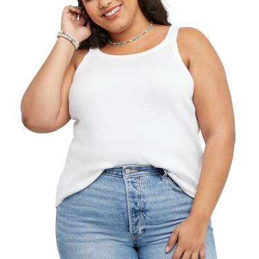 Imagem de Hanes Camiseta feminina Originals Plus Size com costas nadador, regata canelada de algodão, camisa sem mangas, Branco, 2X