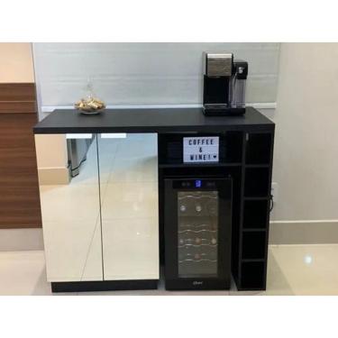 Imagem de Bar bancada com nicho garrafas em mdf frontal com espelho para adega Oster 18garrafas